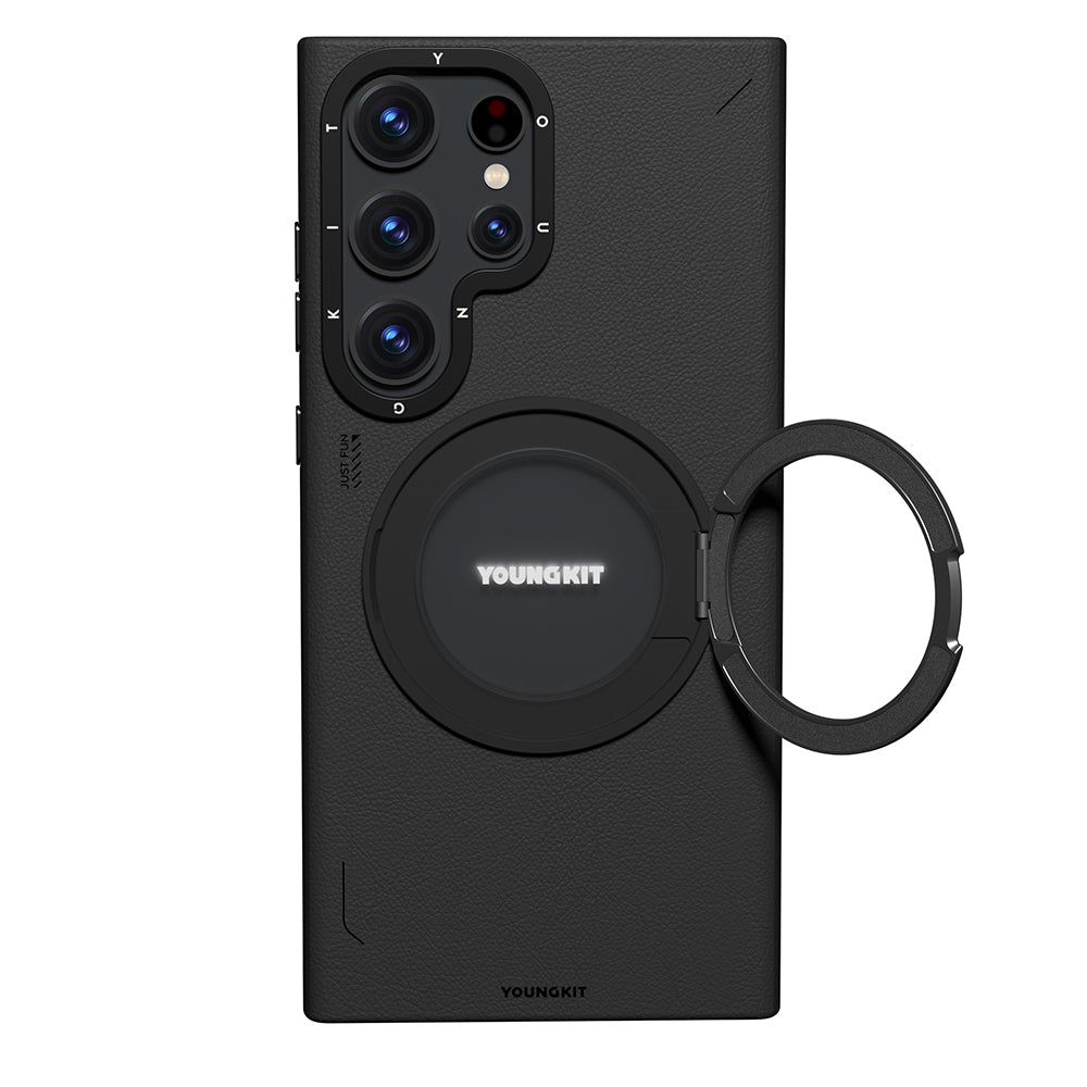 Galaxy S23 Ultra Kılıf M-safe Şarj Özellikli 360° Standlı Basit Mat Deri Desenli Youngkit Tech Leather Serisi Kılıf Galaxy S23 Ultra Kılıf M-safe Şarj Özellikli 360° Standlı Basit Mat Deri Desenli Youngkit Tech Leather Serisi Kılıf
